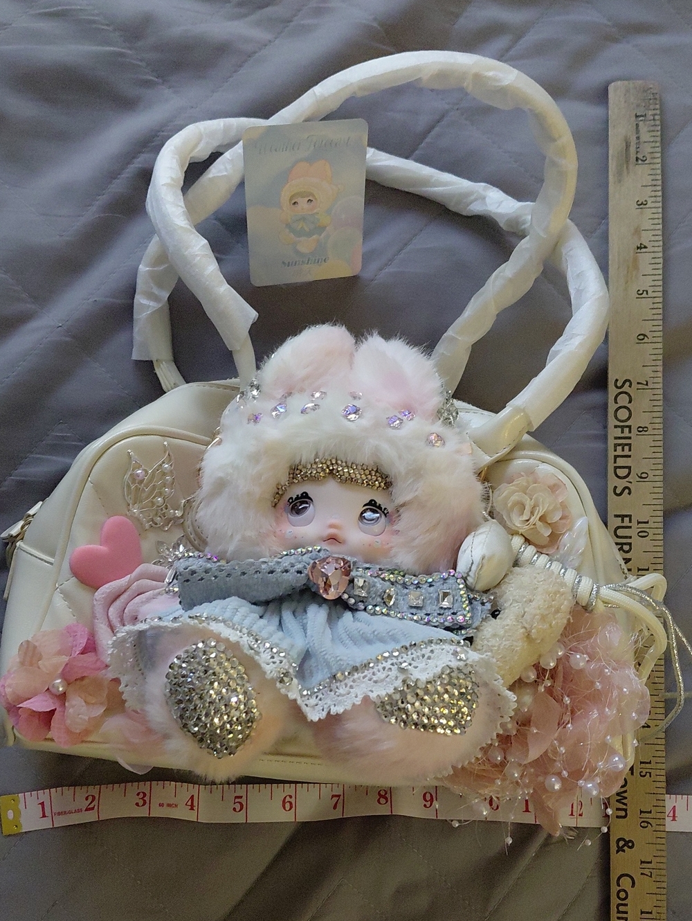 White Decorative SURE FUN SUNSHINE Doll Shoulder Bag with Pink Accents